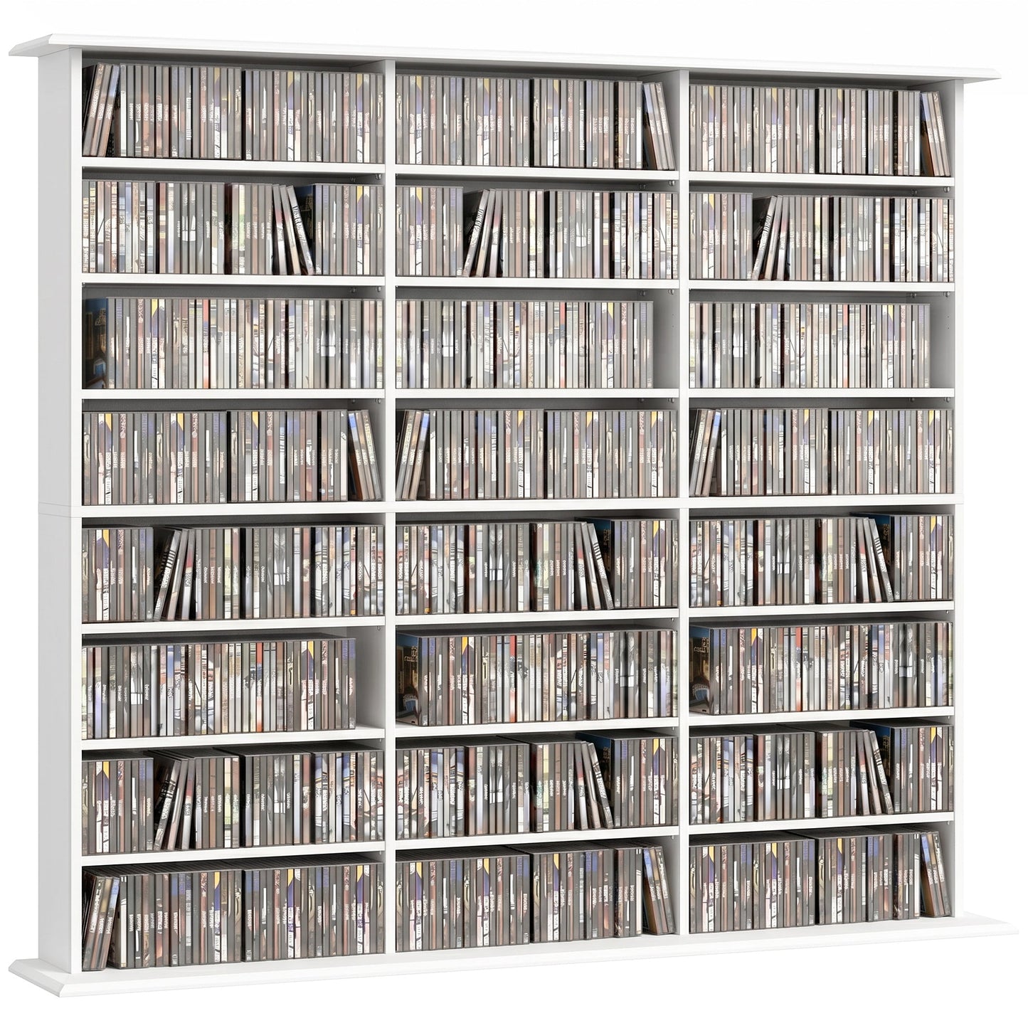 1032 CD/594 DVD Storage Unit, Blu-ray Media Storage Shelf with 24 Compartments and 18 Adjustable Shelves, CD Tower for Living Room, Bedroom, Office, White