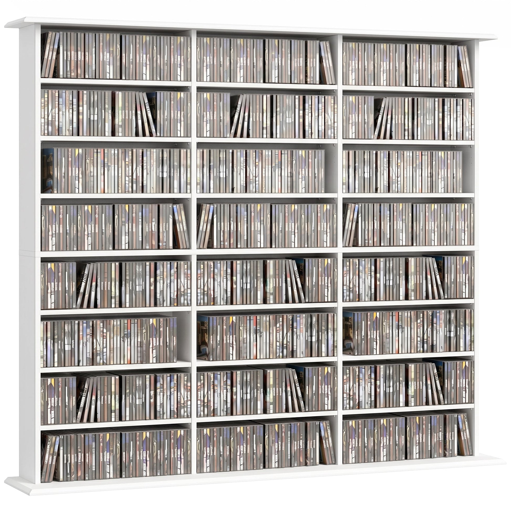 1032 CD/594 DVD Storage Unit, Blu-ray Media Storage Shelf with 24 Compartments and 18 Adjustable Shelves, CD Tower for Living Room, Bedroom, Office, White