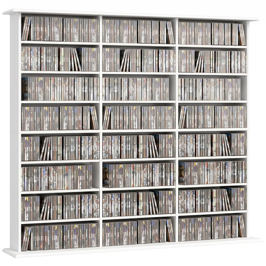 1032 CD/594 DVD Storage Unit, Blu-ray Media Storage Shelf with 24 Compartments and 18 Adjustable Shelves, CD Tower for Living Room, Bedroom, Office, White