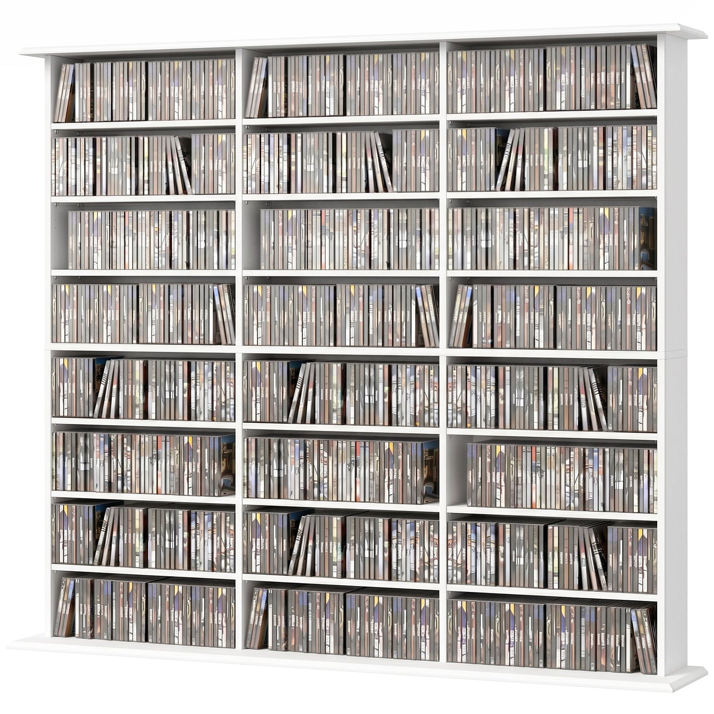 1032 CD/594 DVD Storage Unit, Blu-ray Media Storage Shelf with 24 Compartments and 18 Adjustable Shelves, CD Tower for Living Room, Bedroom, Office, White