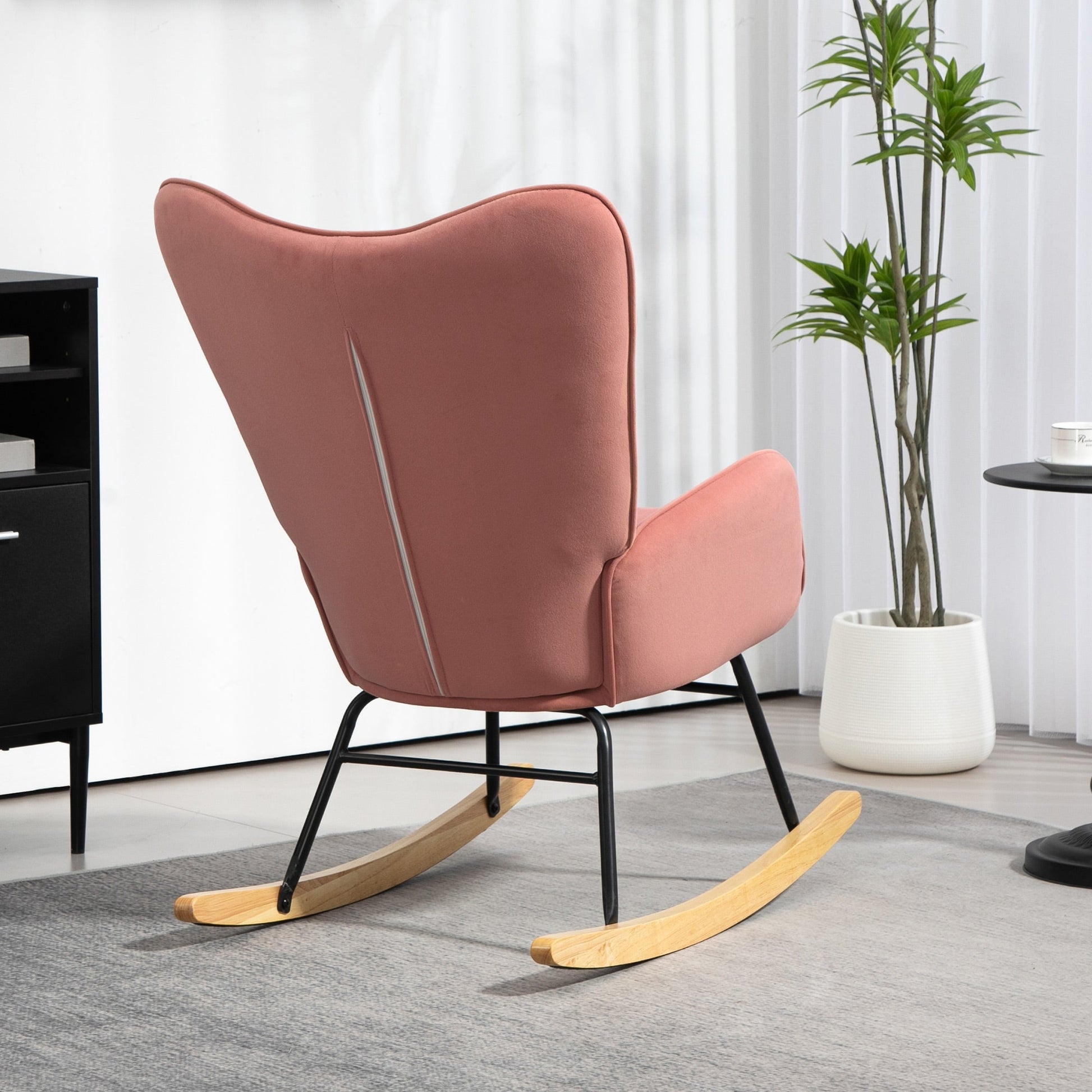 HOMCOM Velvet Rocking Chair with Lumbar Pillow, Rocker Armchair with Metal Legs and Wood Base for Living Room, Bedroom, Pink