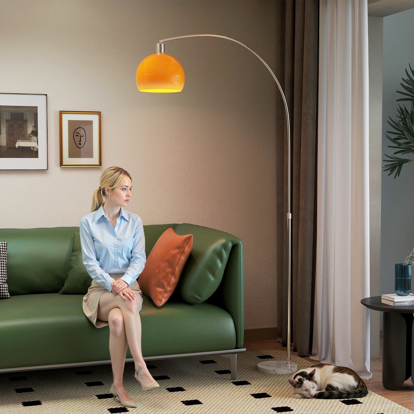 Floor Lamp for Living Room, Modern Standing Lamp with Shade & Foot Switch, Minimalist Tall Pole Lampshade for Bedroom, Office, Orange