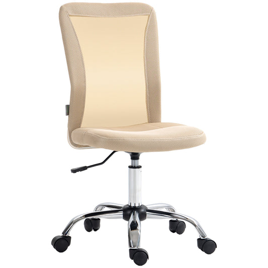 Vinsetto Office Chair, Armless Desk Chair, Adjustable Computer Swivel Chair with Rolling Wheels and Mesh Back for Home Work Study, Beige