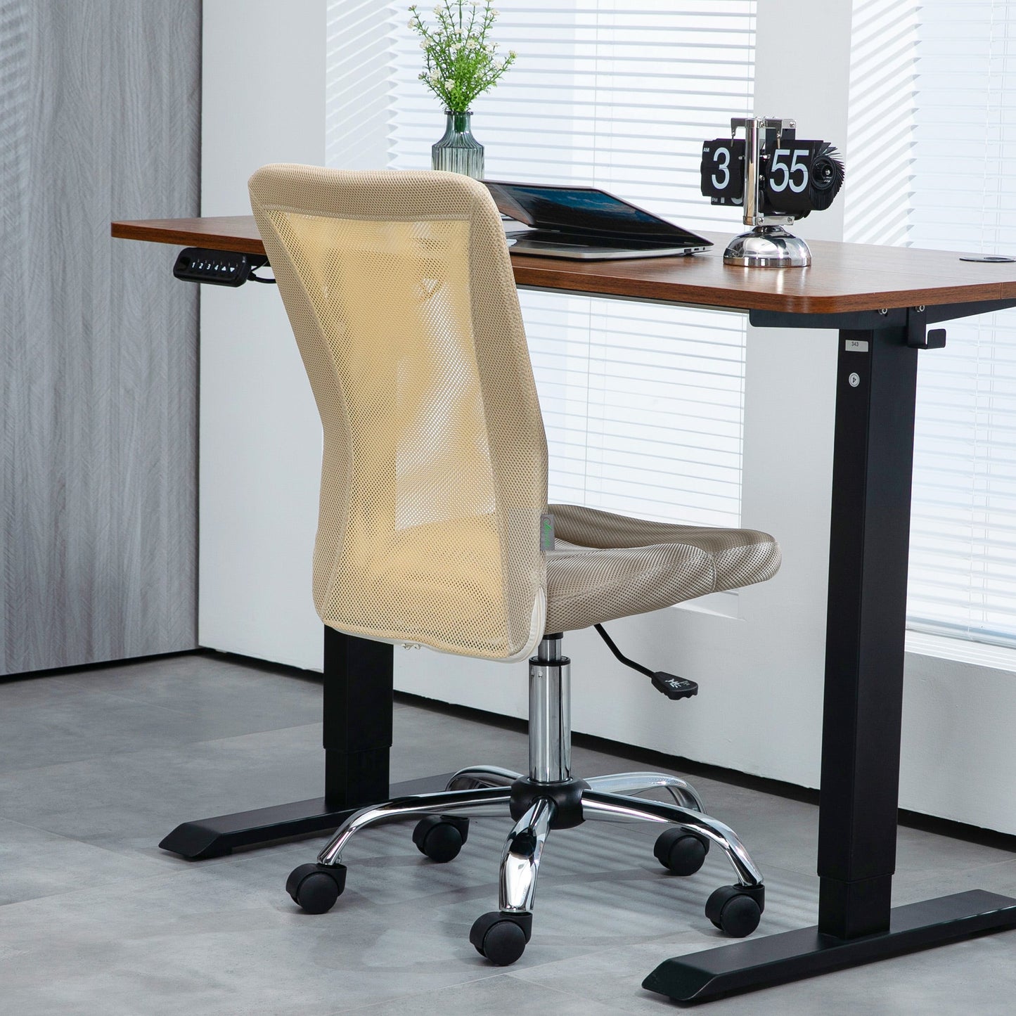 Vinsetto Office Chair, Armless Desk Chair, Adjustable Computer Swivel Chair with Rolling Wheels and Mesh Back for Home Work Study, Beige