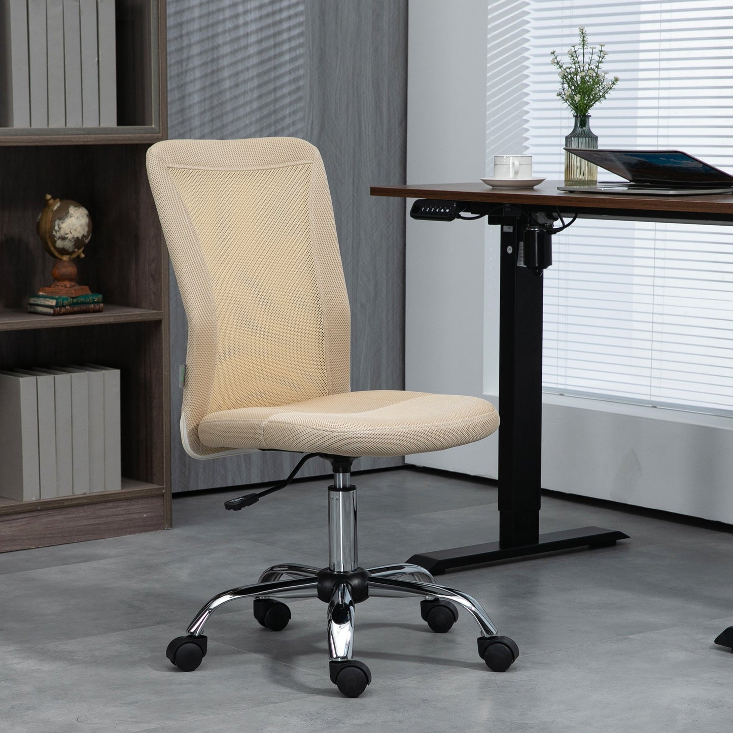 Vinsetto Office Chair, Armless Desk Chair, Adjustable Computer Swivel Chair with Rolling Wheels and Mesh Back for Home Work Study, Beige