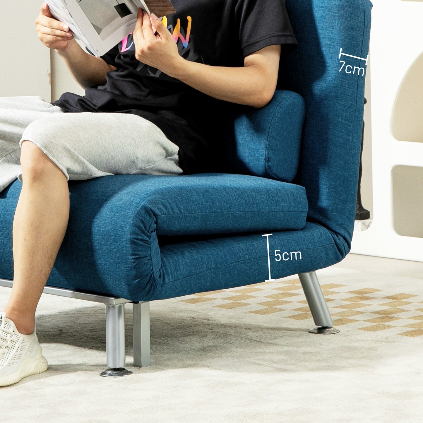 HOMCOM Linen Single Chair Bed, 3-in-1 Convertible Sleeper Chair with Adjustable Backrest, Pillow, for Living Room, Bedroom, Blue