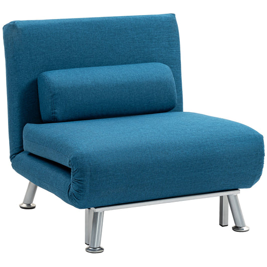 HOMCOM Linen Single Chair Bed, 3-in-1 Convertible Sleeper Chair with Adjustable Backrest, Pillow, for Living Room, Bedroom, Blue