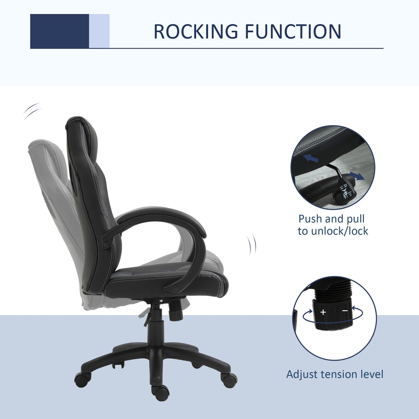 Vinsetto High-Back Gaming Chair Faux Leather Swivel Computer Racing Gamer Desk Chair for Home Office with Wheels, Gray