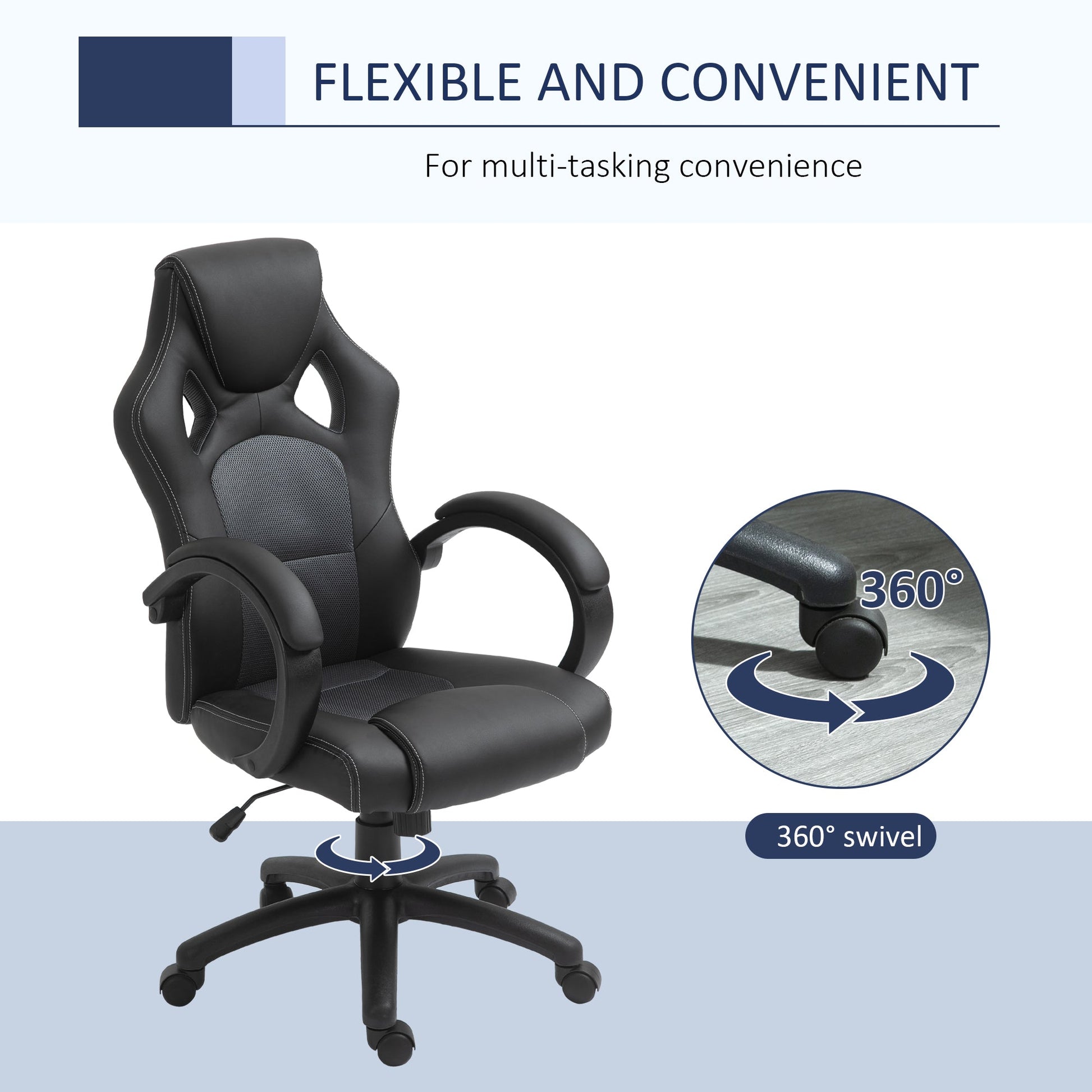 Vinsetto High-Back Gaming Chair Faux Leather Swivel Computer Racing Gamer Desk Chair for Home Office with Wheels, Gray