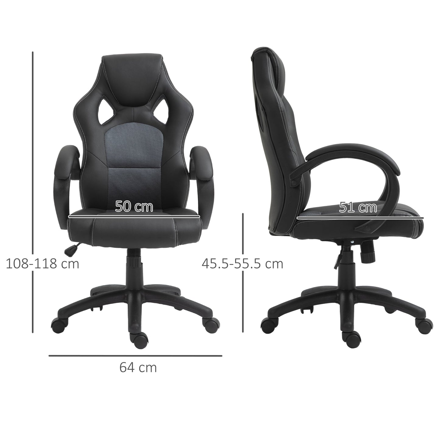 Vinsetto High-Back Gaming Chair Faux Leather Swivel Computer Racing Gamer Desk Chair for Home Office with Wheels, Gray