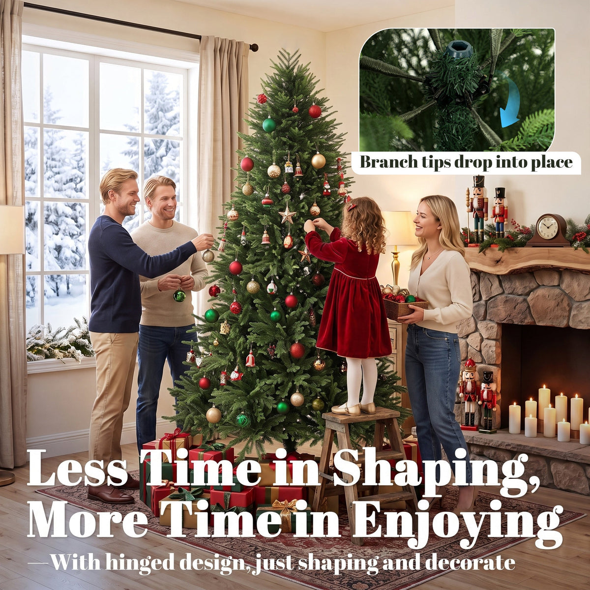 6ft Artificial Christmas Tree, Hinged Xmas Tree with Dense 751 PE & PVC Branch Tips, Realistic Fir Wood Base, Auto Open for Home Office Decor, Green