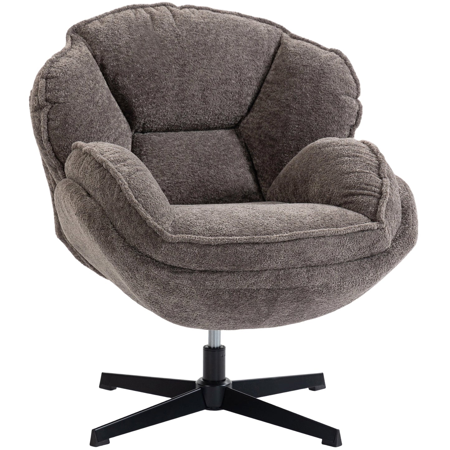 Modern Wingback Accent Chair, Velvet Armchair with 360° Swivel, Four-Star Base, S-Springs, Bedroom Chair for Living Room, Bedroom, Study, Grey