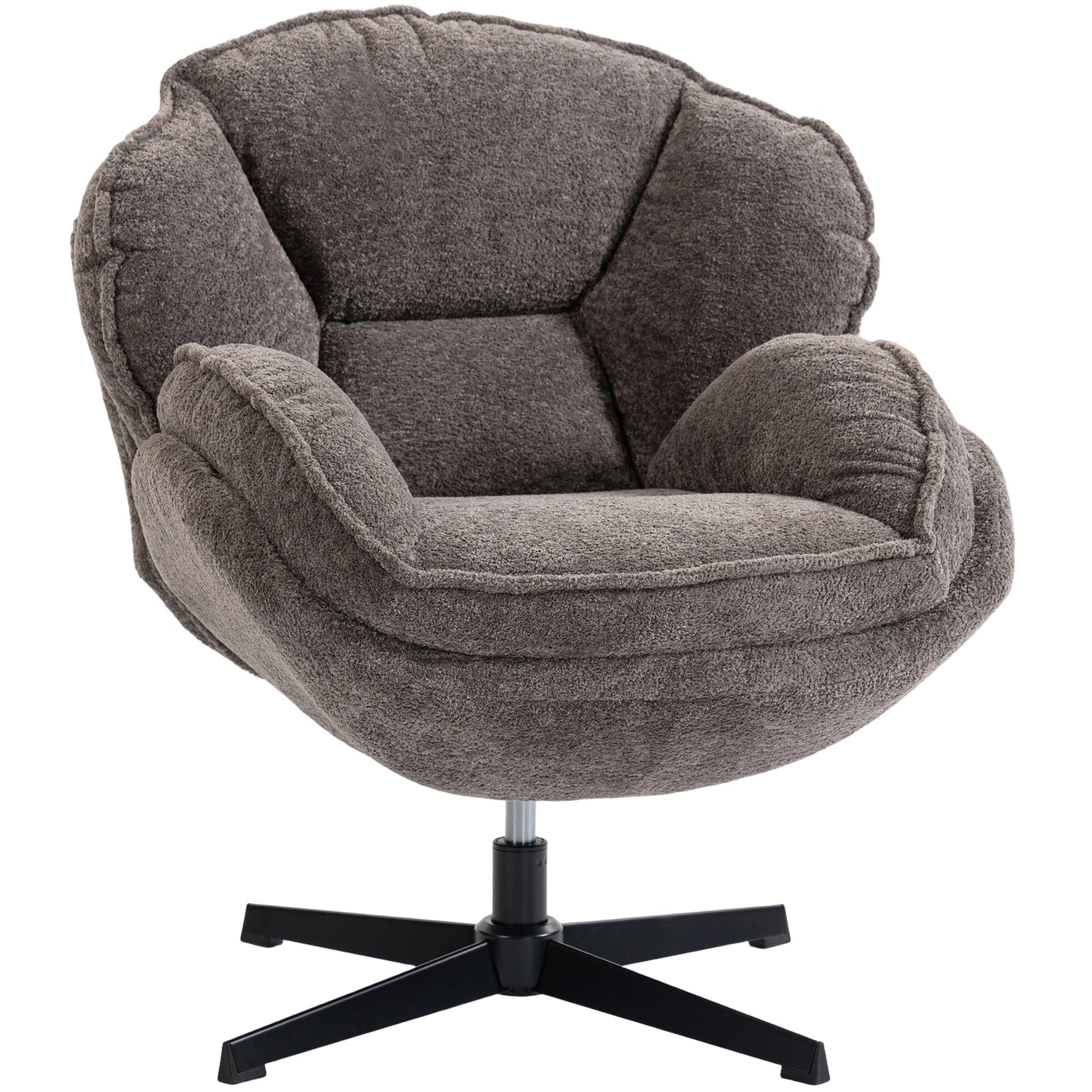 Modern Wingback Accent Chair, Velvet Armchair with 360° Swivel, Four-Star Base, S-Springs, Bedroom Chair for Living Room, Bedroom, Study, Grey