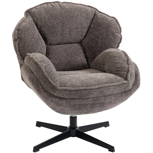Modern Wingback Accent Chair, Velvet Armchair with 360° Swivel, Four-Star Base, S-Springs, Bedroom Chair for Living Room, Bedroom, Study, Grey