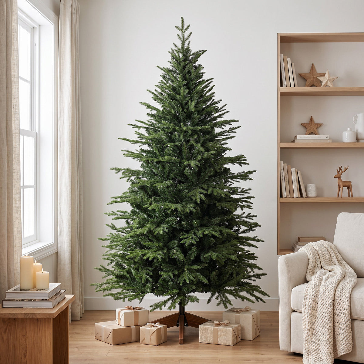 6ft Artificial Christmas Tree, Full Hinged Xmas Tree with 2081 PE & PVC Tips, Solid Pine Wood Stand for Home Office Holiday Decoration, Green