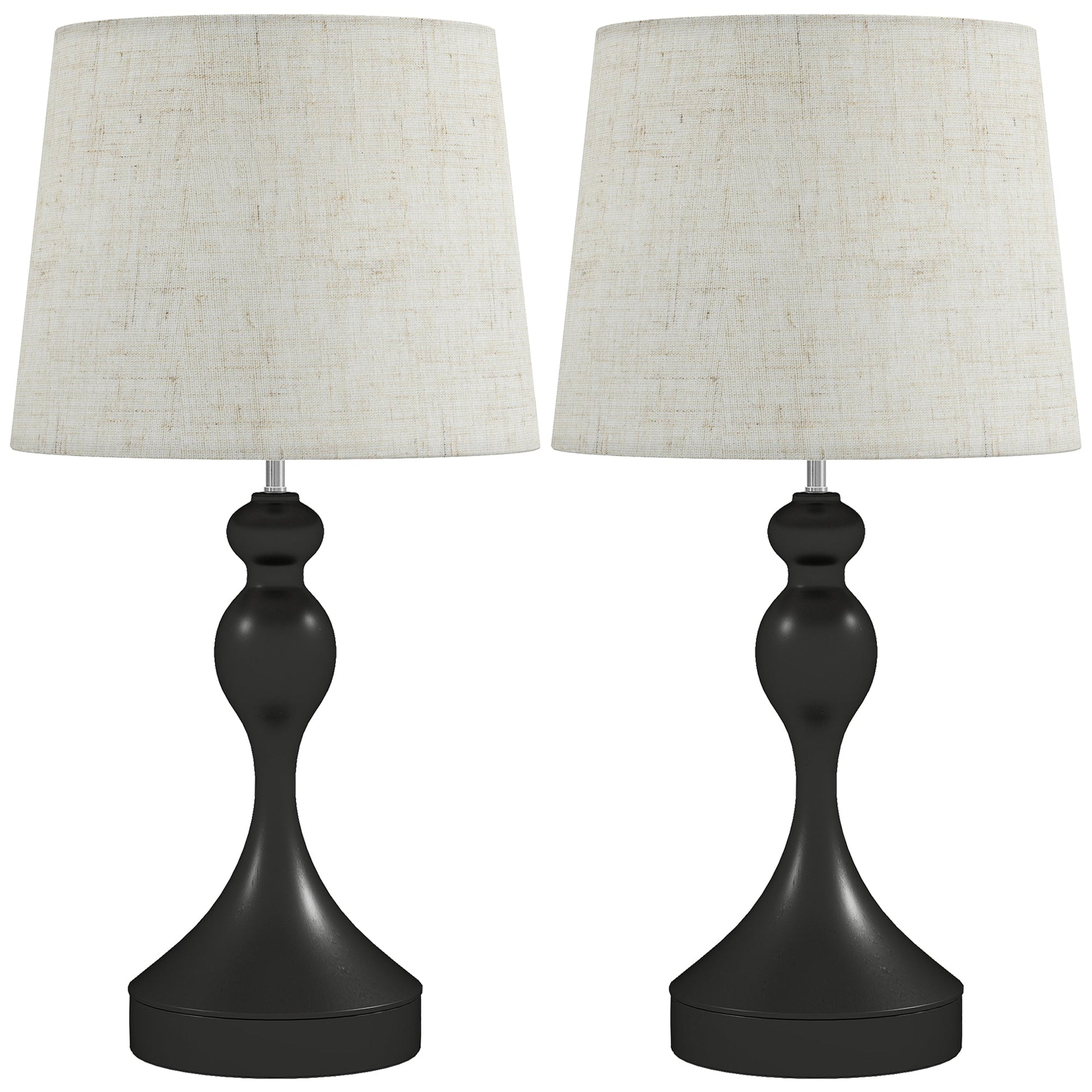 Dimmable Bedside Lamps Set of 2, Modern Table Lamps with 3 Colour Temperatures, USB A+C Charging Ports and Linen Shade for Living Room Bedroom Office, Black