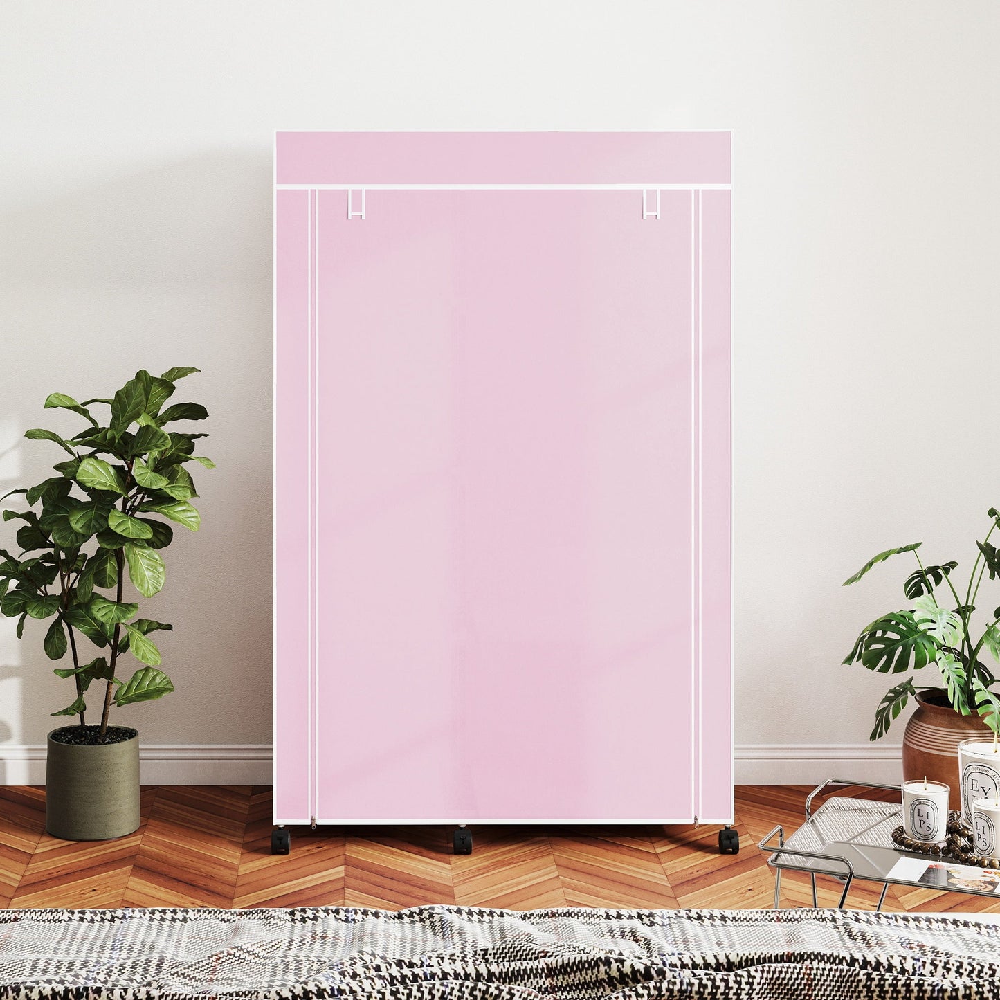 Fabric Wardrobe, Mobile Portable Wardrobe with 6 Shelves, 1 Hanging Rail, Foldable Closets, 103 x 43 x 162.5 cm, Pink