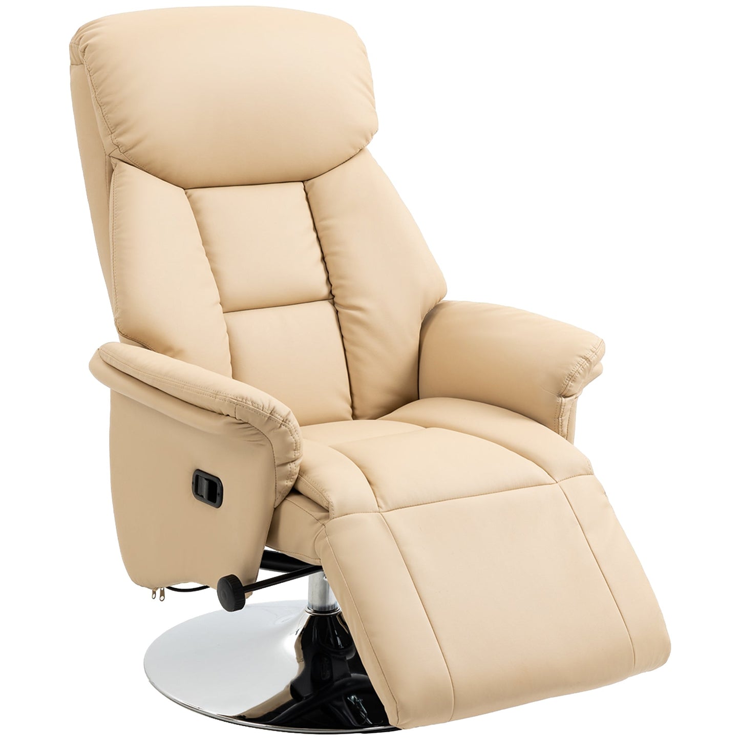 Manual Recliner Chair for Adults, Adjustable Swivel Recliner with Footrest, Padded Arms, PU Leather Upholstery and Steel Base for Living Room, Beige