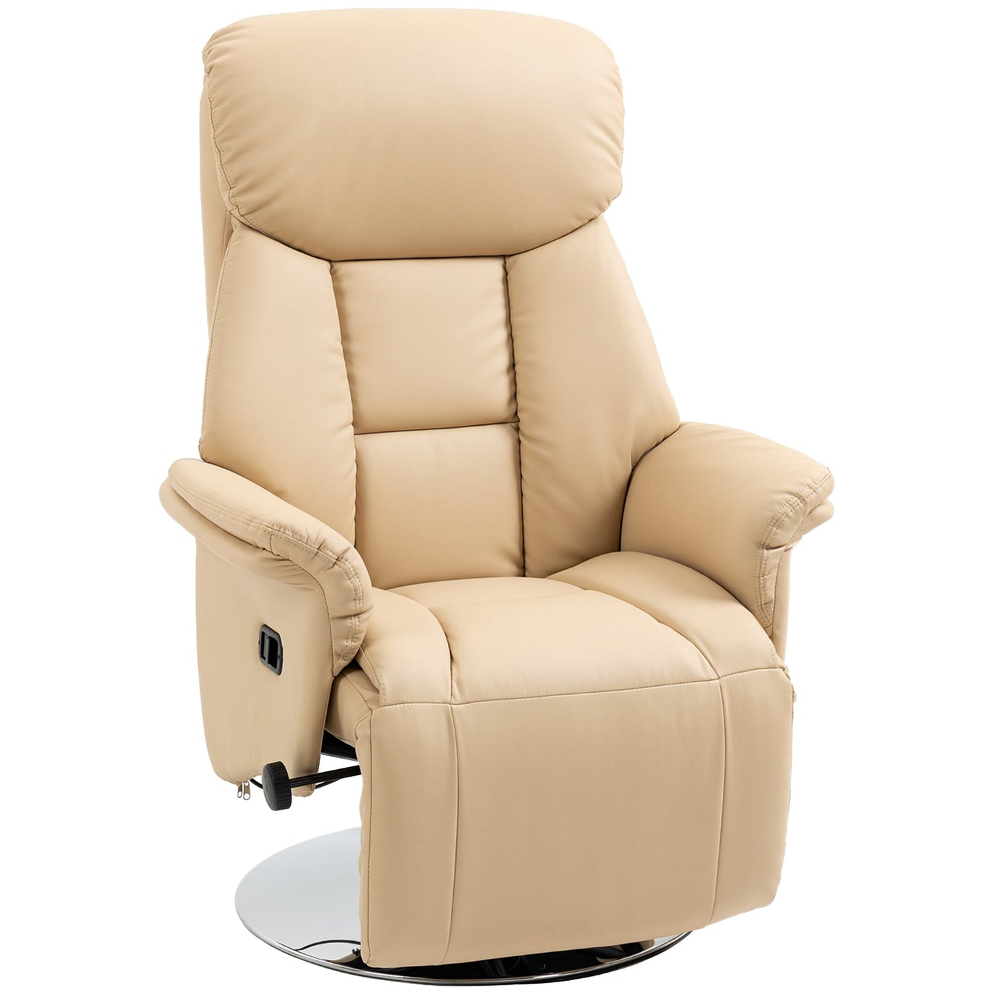 Manual Recliner Chair for Adults, Adjustable Swivel Recliner with Footrest, Padded Arms, PU Leather Upholstery and Steel Base for Living Room, Beige