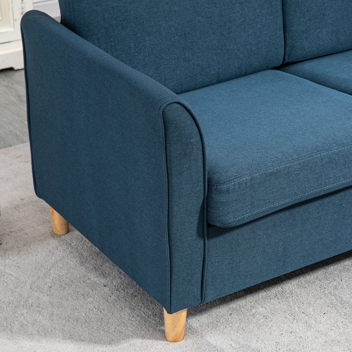 HOMCOM 2 Seater Sofa, Compact Loveseat, Fabric Couch with Wood Legs and Armrest, for Living Room and Home Office Blue