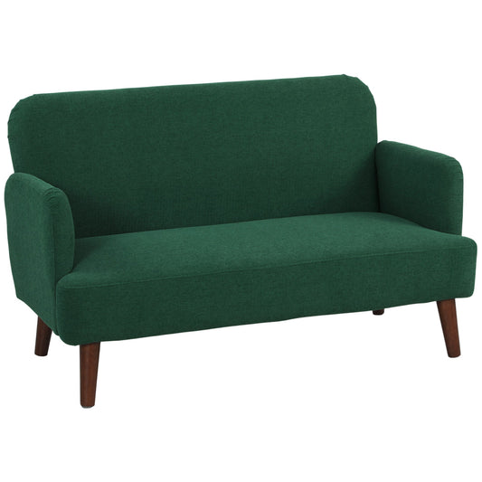 2 Seater Sofa, Small Sofa with 21cm Thick Padding and Wood Legs, Modern Velvet Feel Fabric Loveseat for Living Room, Bedroom, Home Office, Dark Green