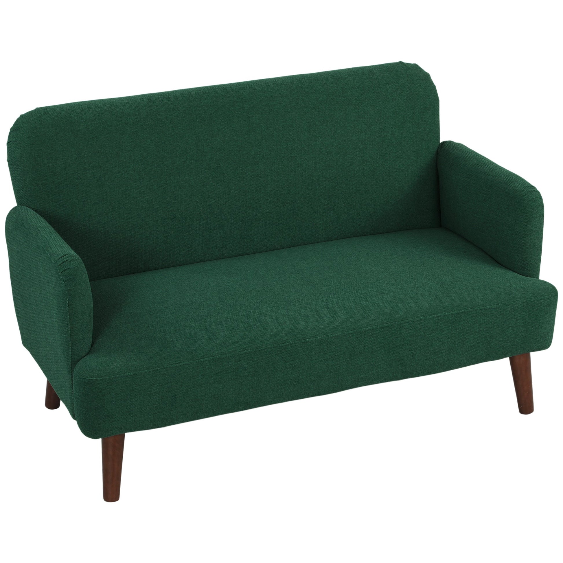 2 Seater Sofa, Small Sofa with 21cm Thick Padding and Wood Legs, Modern Velvet Feel Fabric Loveseat for Living Room, Bedroom, Home Office, Dark Green