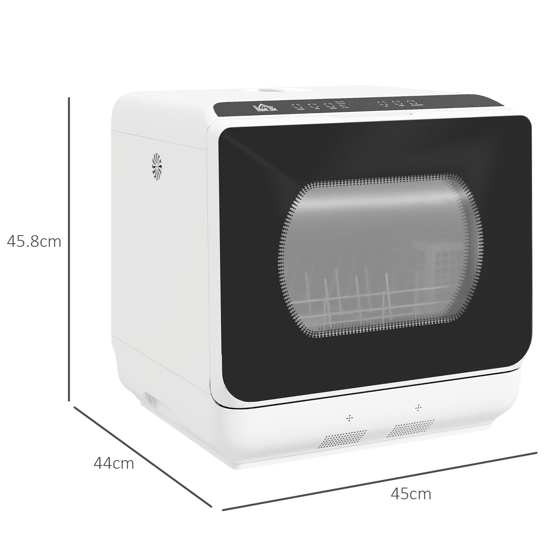 HOMCOM Tabletop Dishwasher, Mini Countertop Dishwasher with 4 Place Settings, 6 Programs, 6L Water Tank, Touch Control, LED Display, Delay Start, Dual Water Supply and Fruit Wash Mode, White