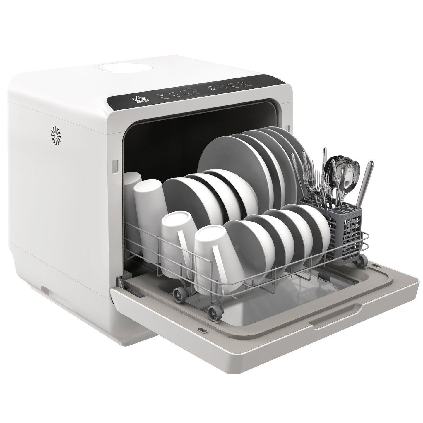 HOMCOM Tabletop Dishwasher, Mini Countertop Dishwasher with 4 Place Settings, 6 Programs, 6L Water Tank, Touch Control, LED Display, Delay Start, Dual Water Supply and Fruit Wash Mode, White