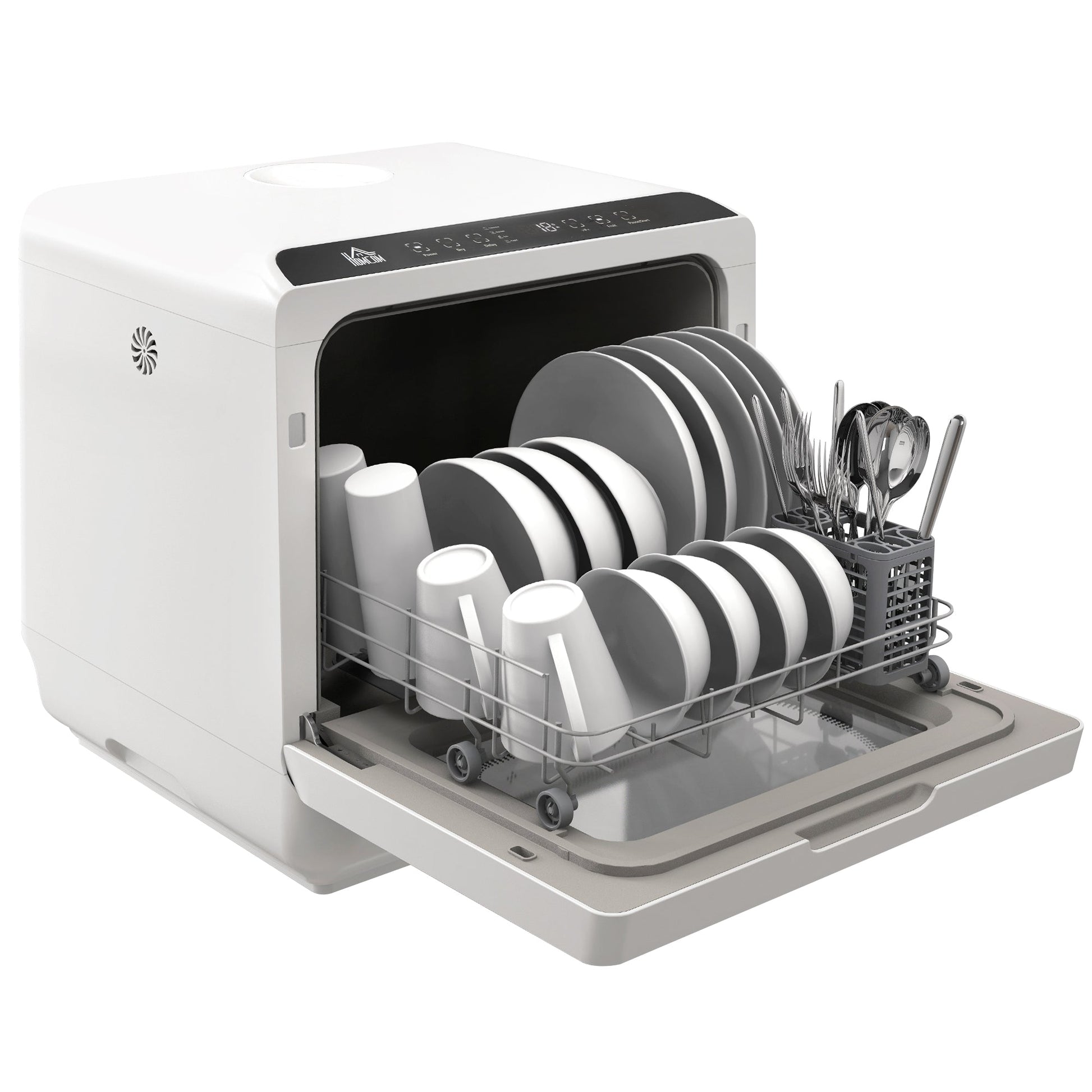 HOMCOM Tabletop Dishwasher, Mini Countertop Dishwasher with 4 Place Settings, 6 Programs, 6L Water Tank, Touch Control, LED Display, Delay Start, Dual Water Supply and Fruit Wash Mode, White