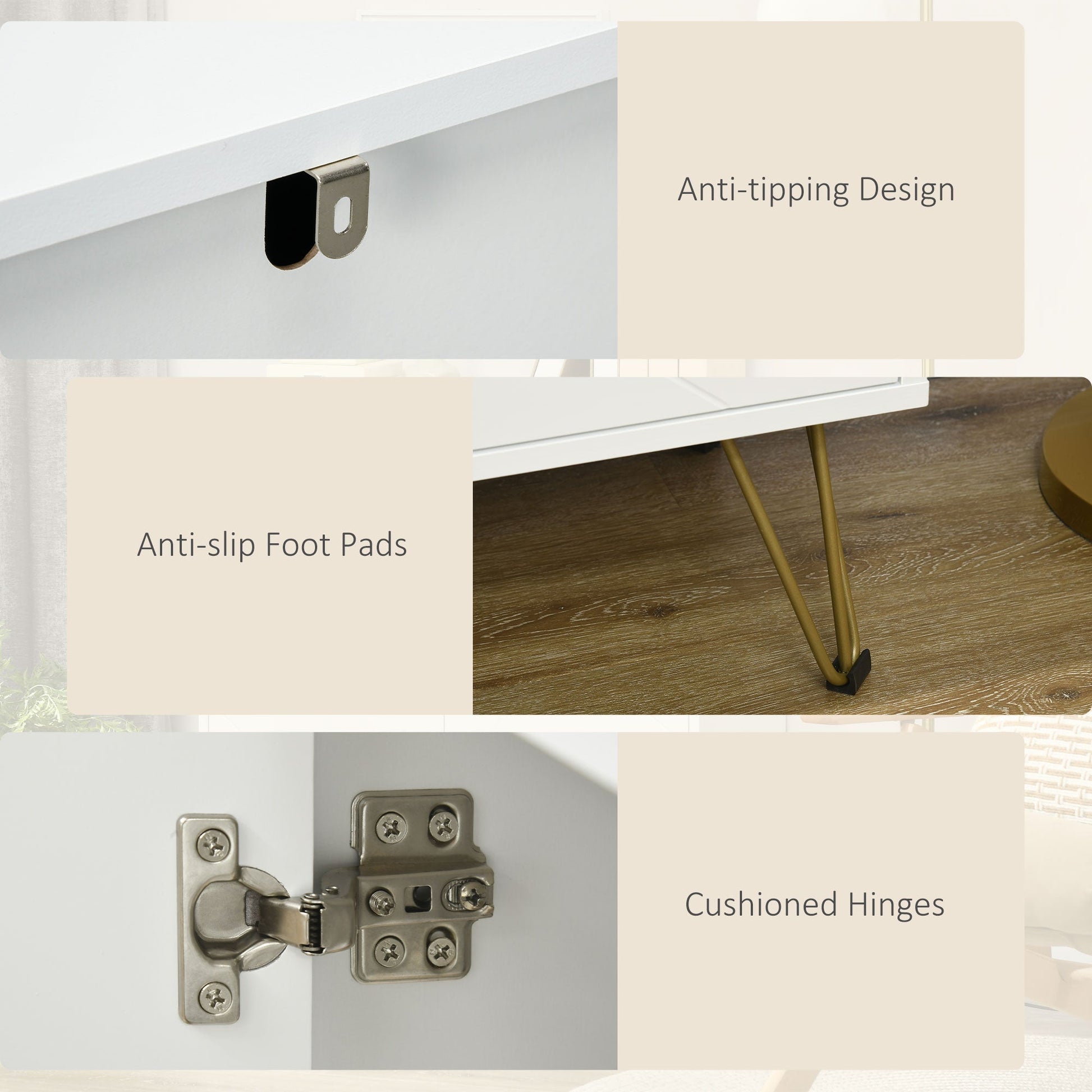 HOMCOM Modern Storage Cabinet with Golden Hairpin Legs, Freestanding Sideboard with Adjustable Shelves for Living Room, Dining Room, Hallway, White