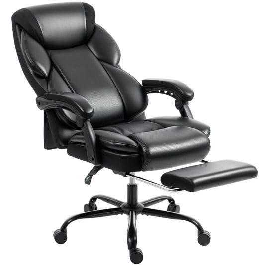 Office Chair, PU Leather Reclining Computer Desk Chair with Footrest, Armrest, Adjustable Height, Swivel Casters, Black