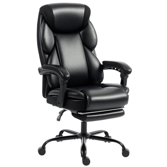 Office Chair, PU Leather Reclining Computer Desk Chair with Footrest, Armrest, Adjustable Height, Swivel Casters, Black