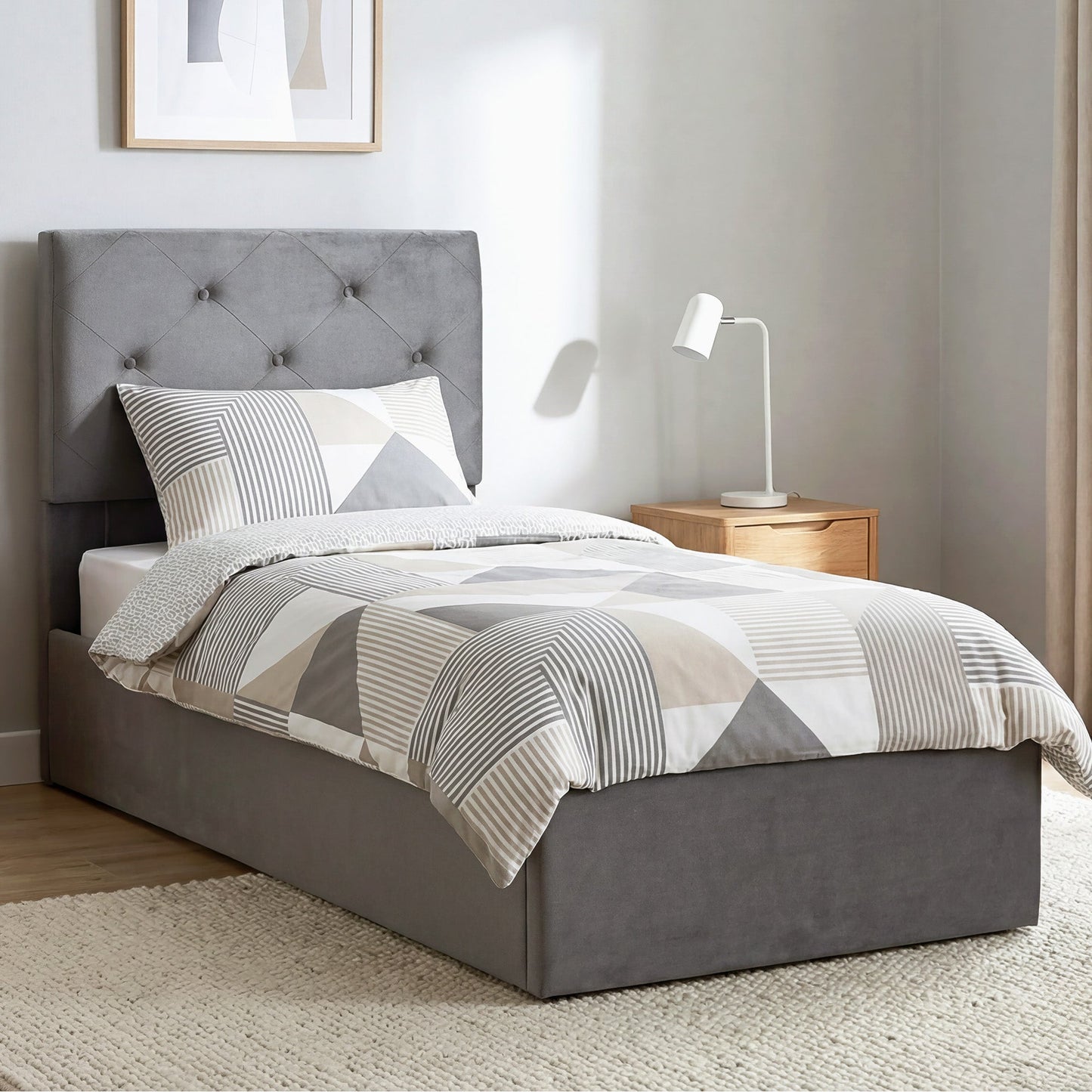 3FT Single Bed Frame for 90 x 190 cm Mattress, Upholstered Platform Bed Frame with Tufted Headboard, Gas Lift Up Storage, Mattress Foundation, Dark Grey
