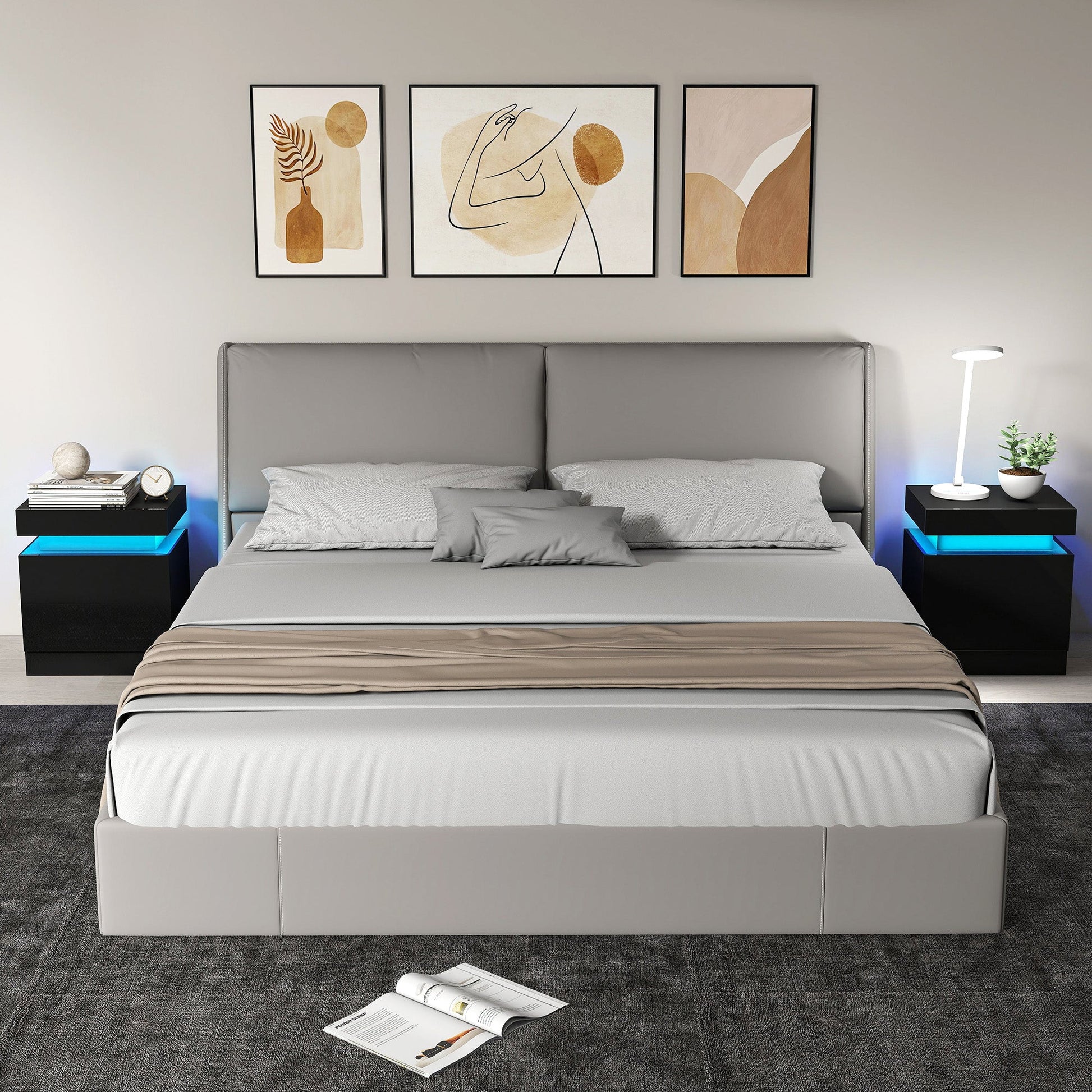 High Gloss Front Bedside Table, APP Control Nightstand with RGB LED Light and 2 Drawers, Chest of Drawers for Bedroom, Living Room, Set of 2, Black
