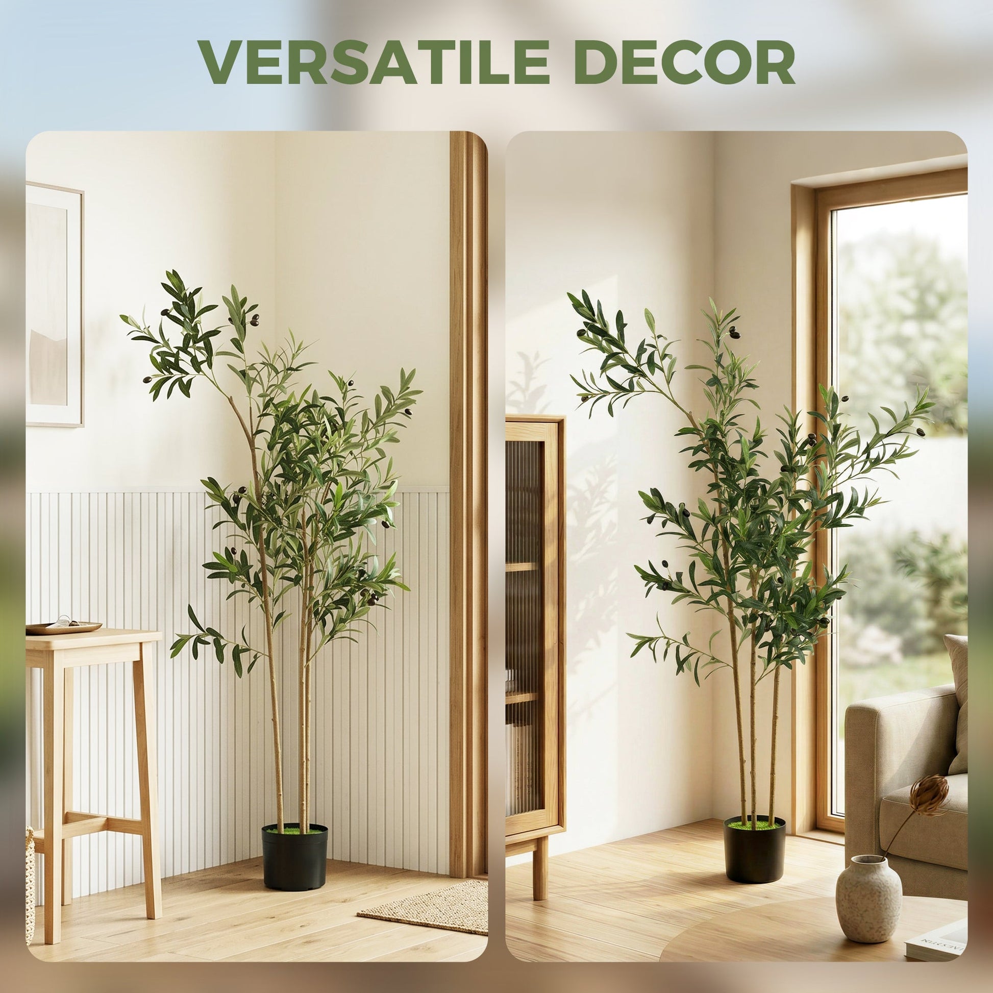 148 cm Decorative Artificial Plant, Silk Olive Tree with 553 Leaves in Cement Pot, Fake Plant for Home, Office, Living Room, Indoor Decor