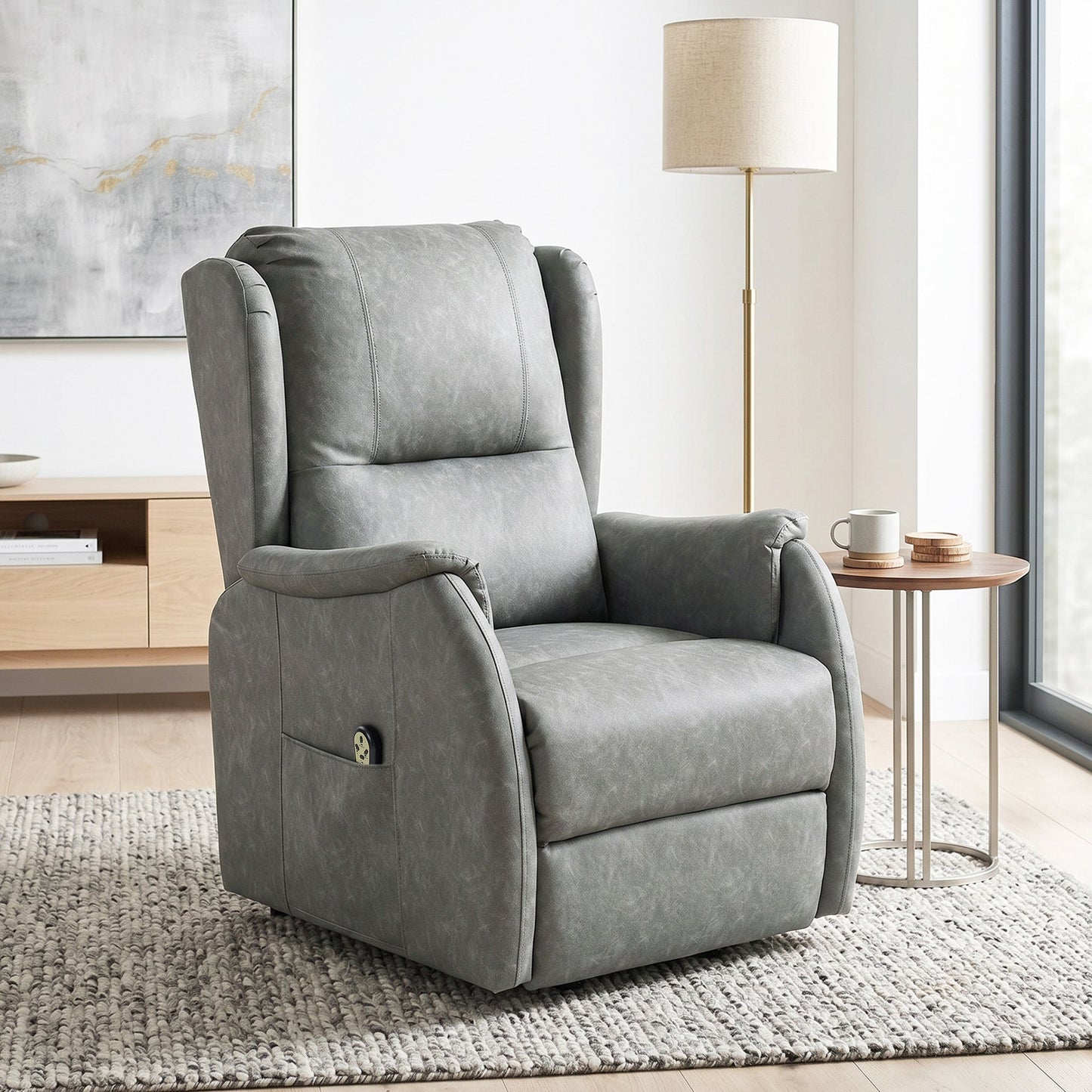 Dual Motor Power Lift Recliner Chair, Electric Lift Chair for Elderly, Faux Leather Riser and Reclining Armchair with Remote Control, Side Pockets, for Living Room, Grey