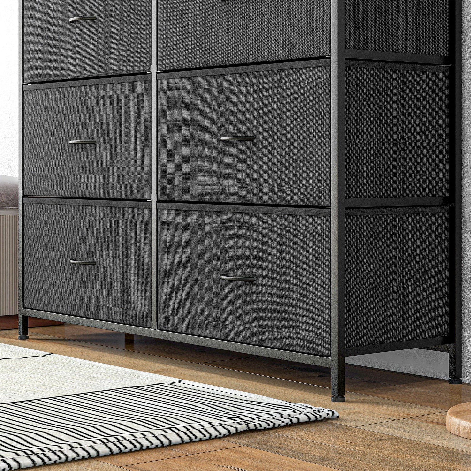 HOMCOM Chest of Drawers for Bedroom, Fabric Dresser, 10 Drawer Storage Organizer Unit with Foldable Drawers and Steel Frame, Black