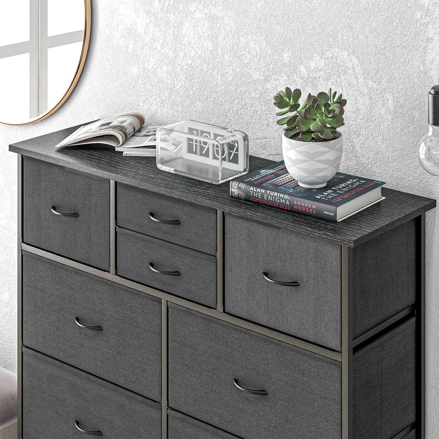 HOMCOM Chest of Drawers for Bedroom, Fabric Dresser, 10 Drawer Storage Organizer Unit with Foldable Drawers and Steel Frame, Black