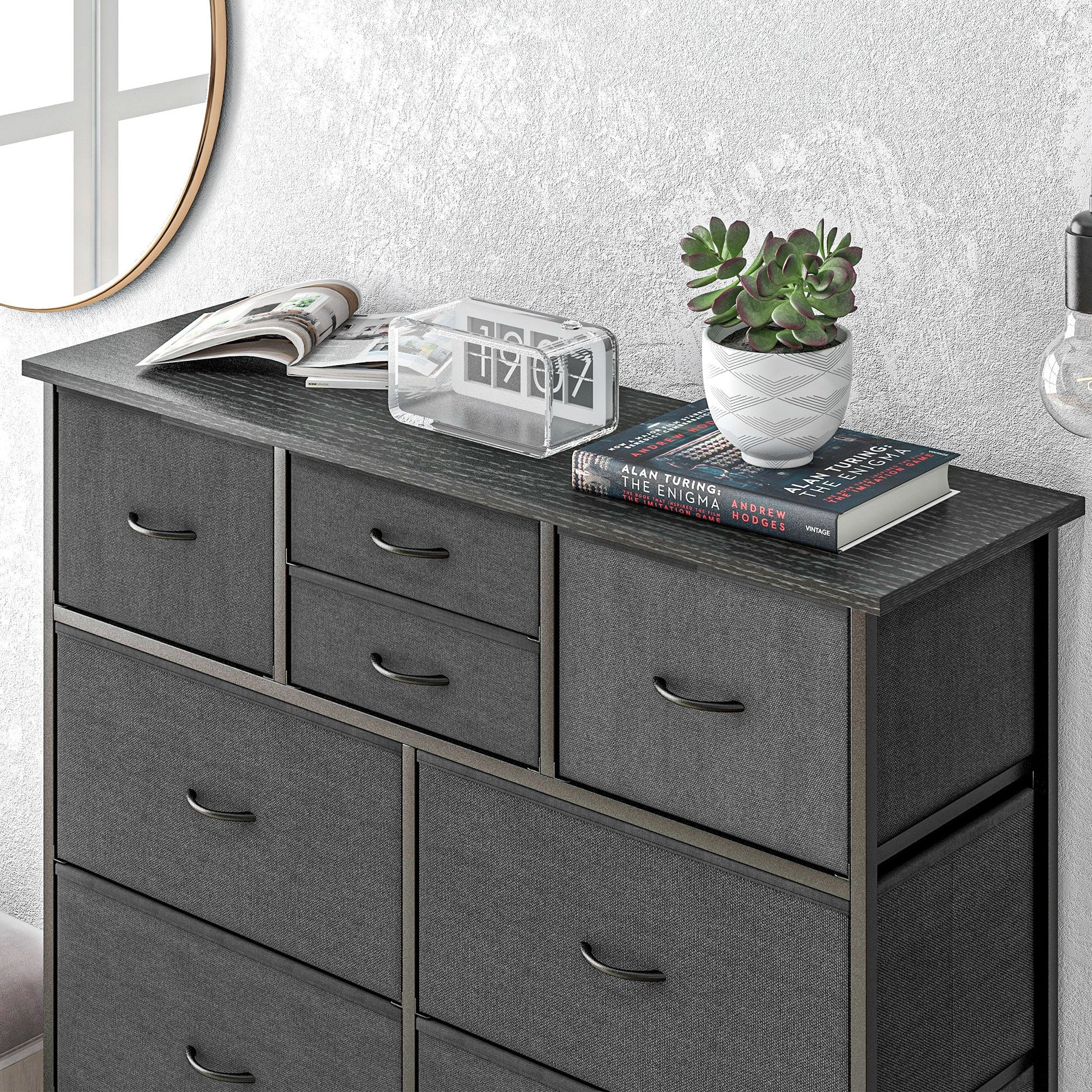 HOMCOM Chest of Drawers for Bedroom, Fabric Dresser, 10 Drawer Storage Organizer Unit with Foldable Drawers and Steel Frame, Black