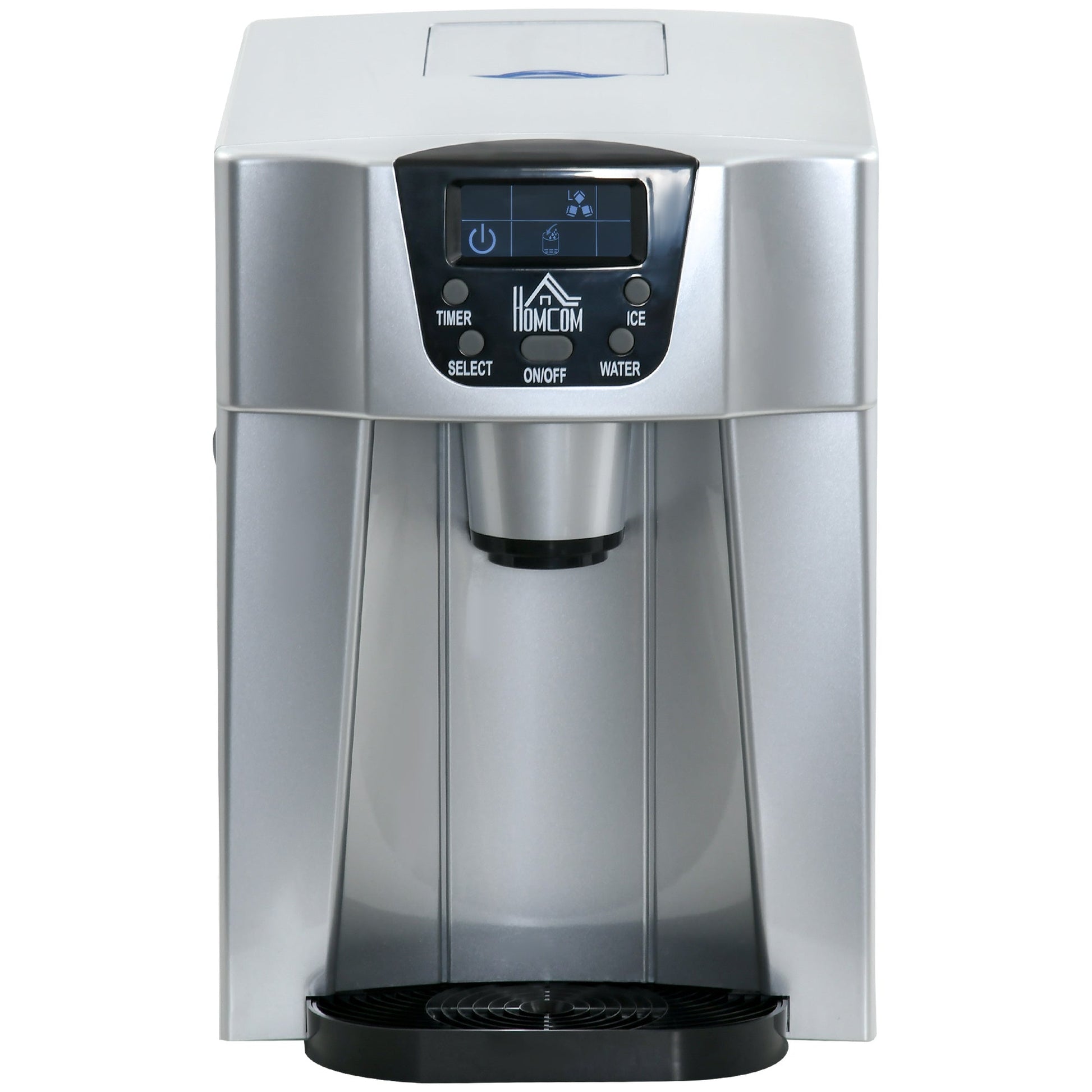 HOMCOM Ice Maker Machine and Water Dispenser, Counter Top Ice Cube Maker for Home with 3L Tank, Adjustable Cube Size, 9 Ice Cubes per 6-10 Minutes, No Plumbing Required, Silver
