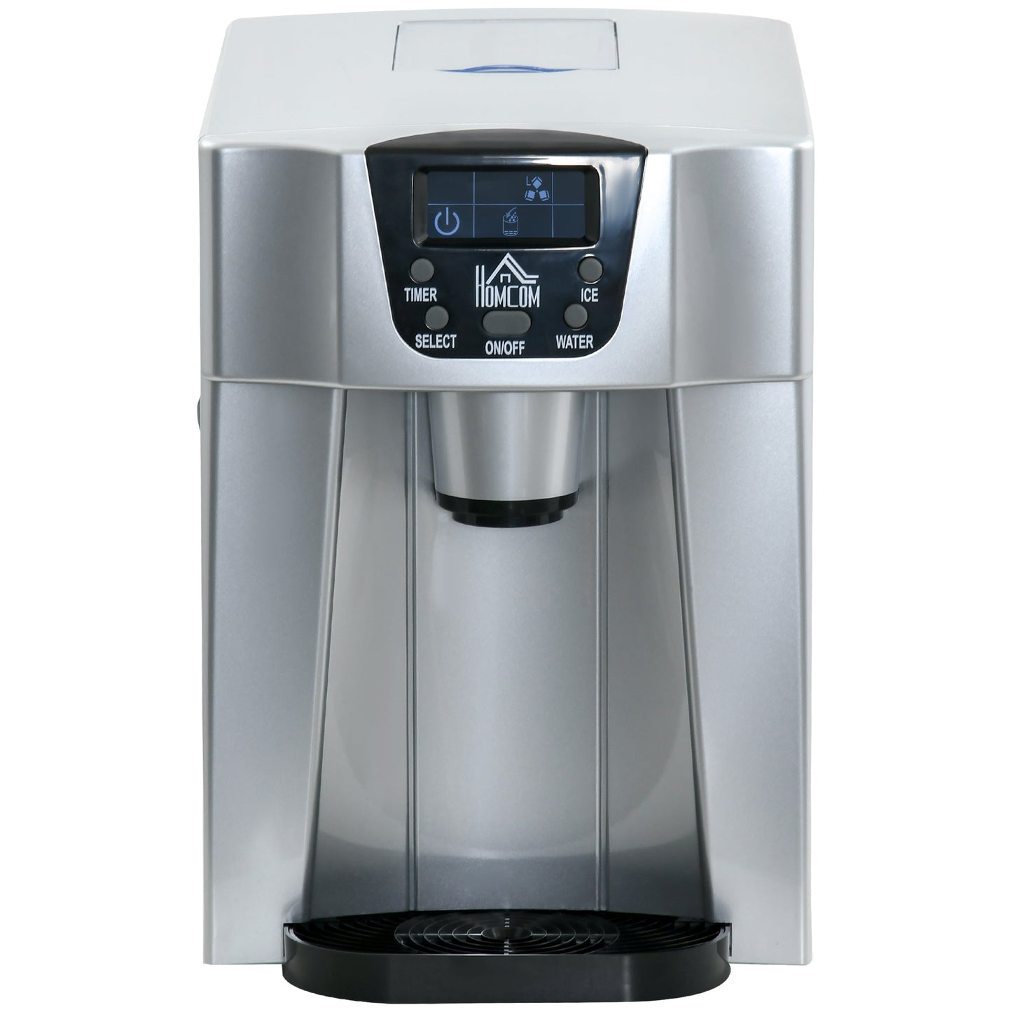 HOMCOM Ice Maker Machine and Water Dispenser, Counter Top Ice Cube Maker for Home with 3L Tank, Adjustable Cube Size, 9 Ice Cubes per 6-10 Minutes, No Plumbing Required, Silver