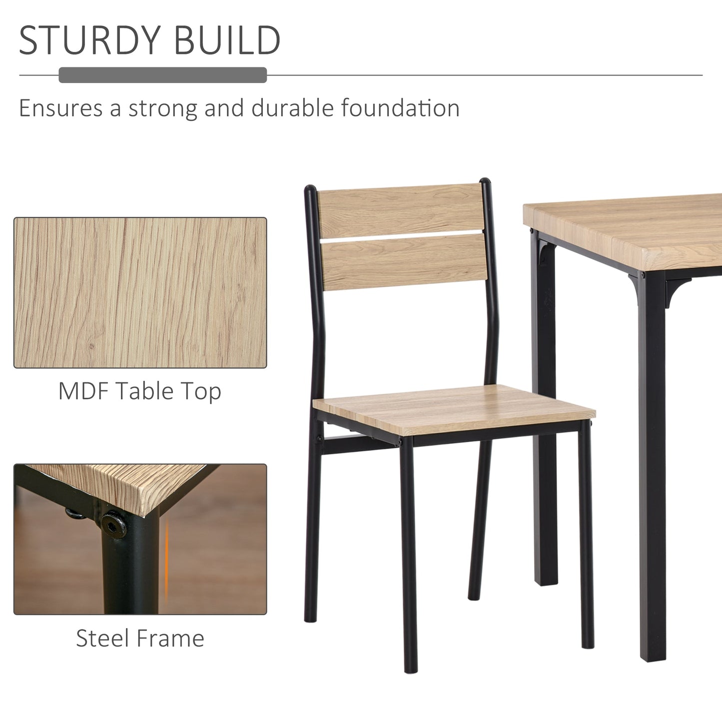 HOMCOM 3 Pieces Compact Dining Table 2 Chairs Set Wooden Metal Legs Bistro cafe Kitchen Breakfast Bar Home Furniture, Light Wood Grain