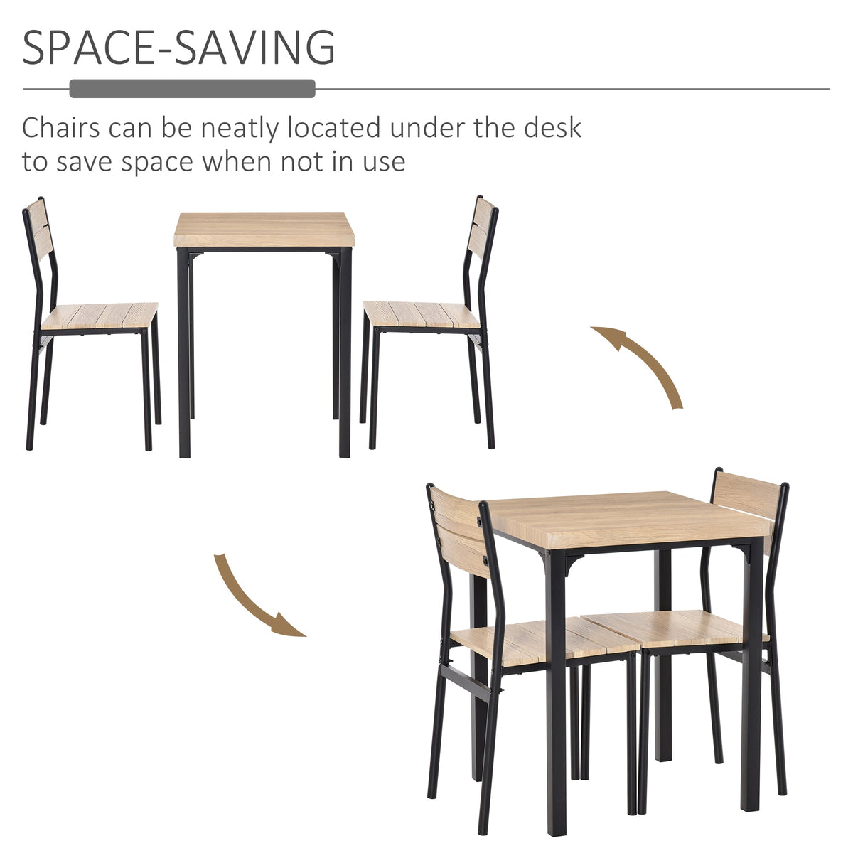 HOMCOM 3 Pieces Compact Dining Table 2 Chairs Set Wooden Metal Legs Bistro cafe Kitchen Breakfast Bar Home Furniture, Light Wood Grain