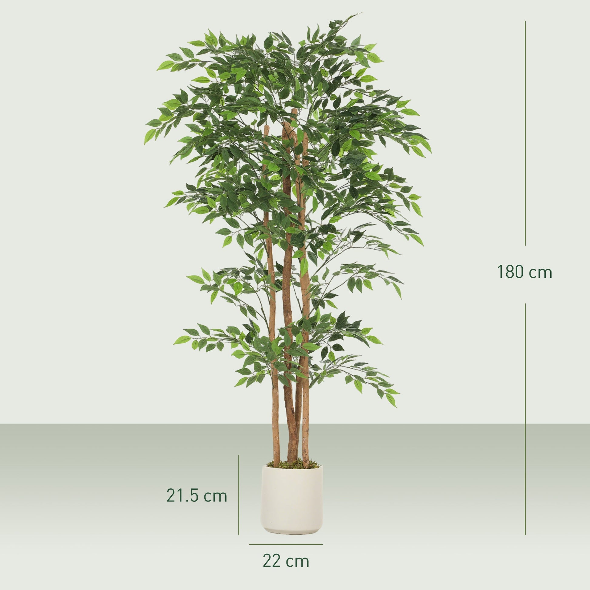 180cm Artificial Ficus Tree, Decorative Artificial Plant with Solid Wood Trunk and Pot for Indoor Living Room Home Office Decor, Green