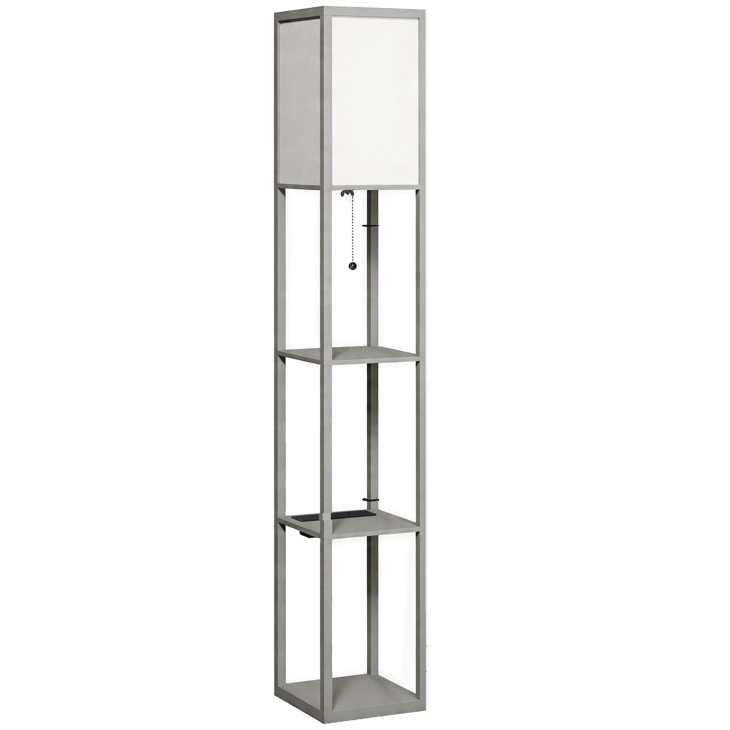 3-Tier Floor Lamp with Shelves and Storage, Modern Corner Standing Lamp with LED Bulb, Lampshade, Reading Light with Foot Switch for Living Room, Bedroom, Home Office, Grey