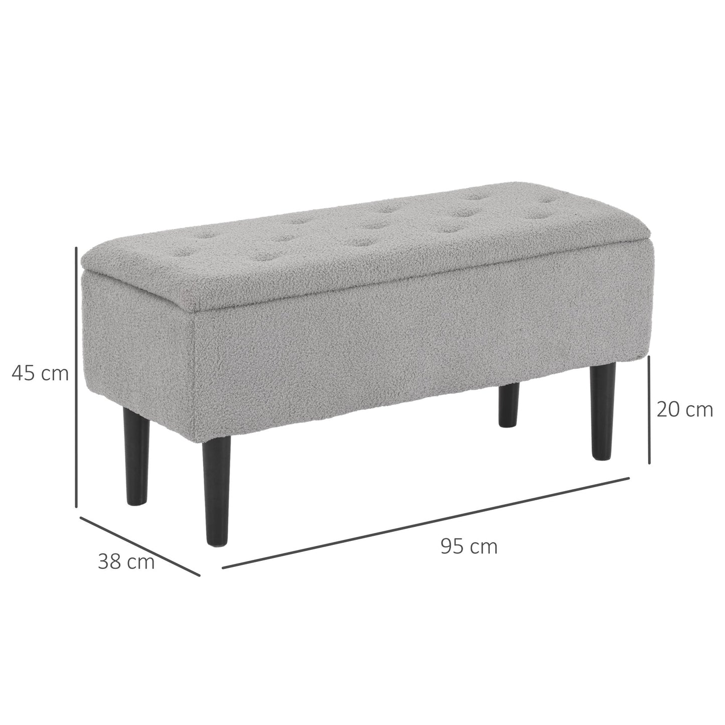 HOMCOM 47L Storage Ottoman, End of Bed Bench with Wooden Legs, Fabric Footstool for Living Room, Bedroom, 95 x 38 x 45cm, Grey