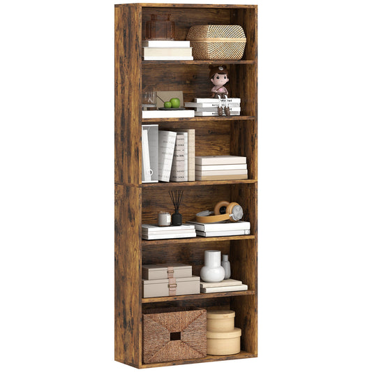 6 Tier Bookshelf, Freestanding Bookcase with Adjustable Shelves, Display Storage Unit for Living Room, Bedroom, Study, 60 x 24 x 158.5 cm, Rustic Brown