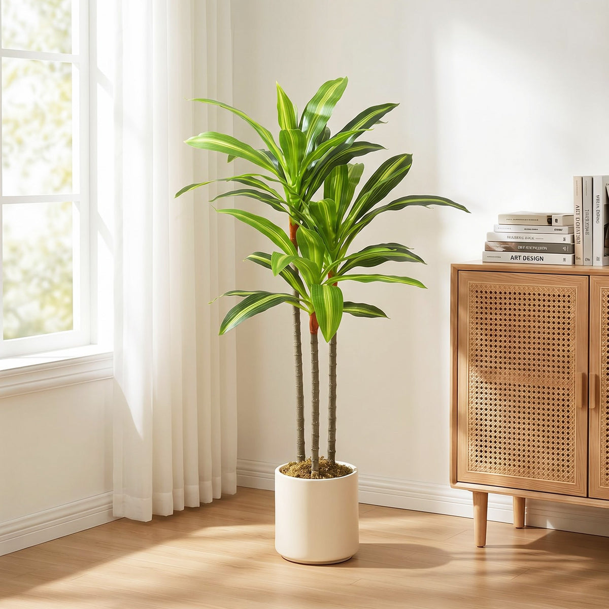 90cm Artificial Dracaena Tree, Decorative Artificial Plants with Bendable Trunks and White Planter for Living Room Bedroom Home Office Decor, Green
