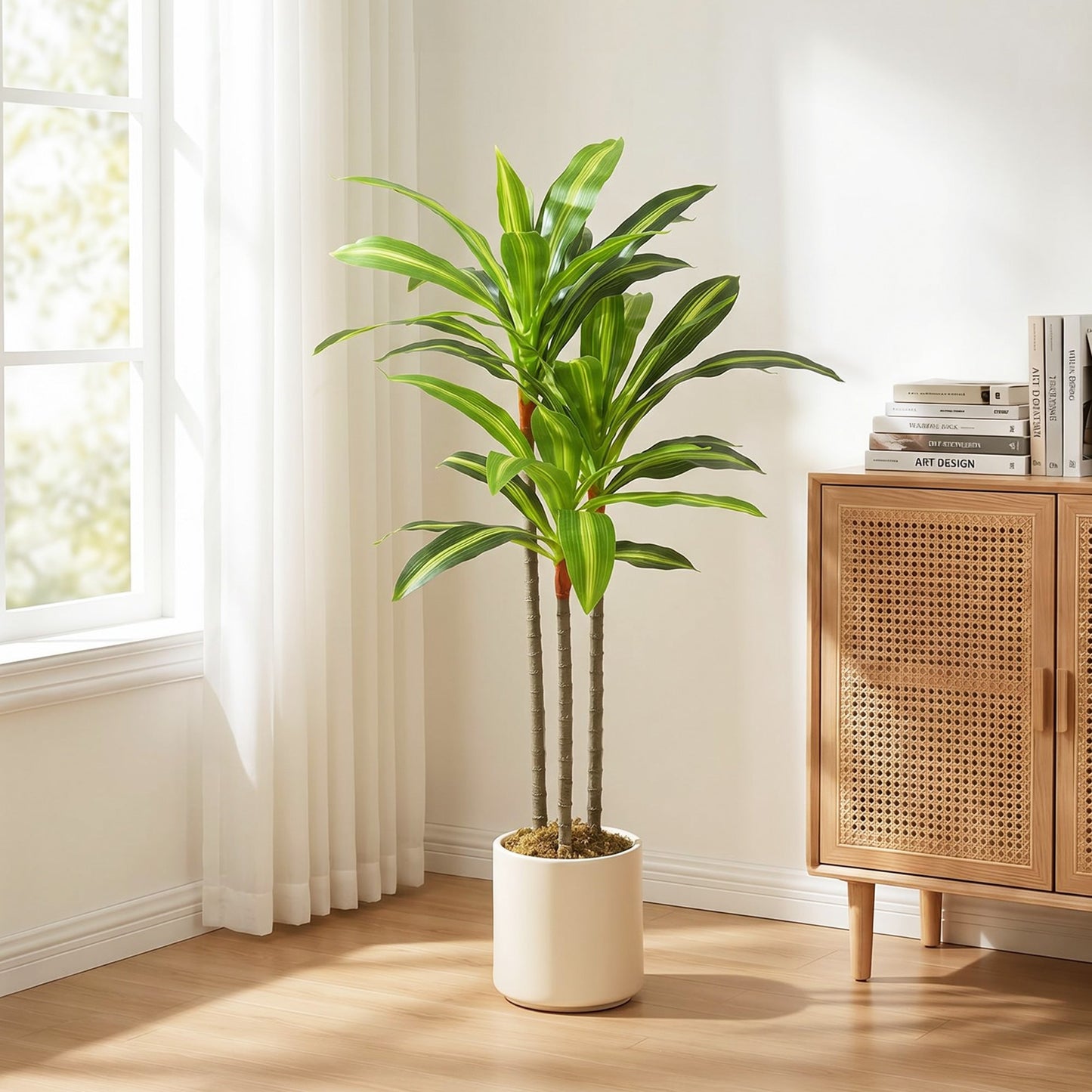 90cm Artificial Dracaena Tree, Decorative Artificial Plants with Bendable Trunks and White Planter for Living Room Bedroom Home Office Decor, Green