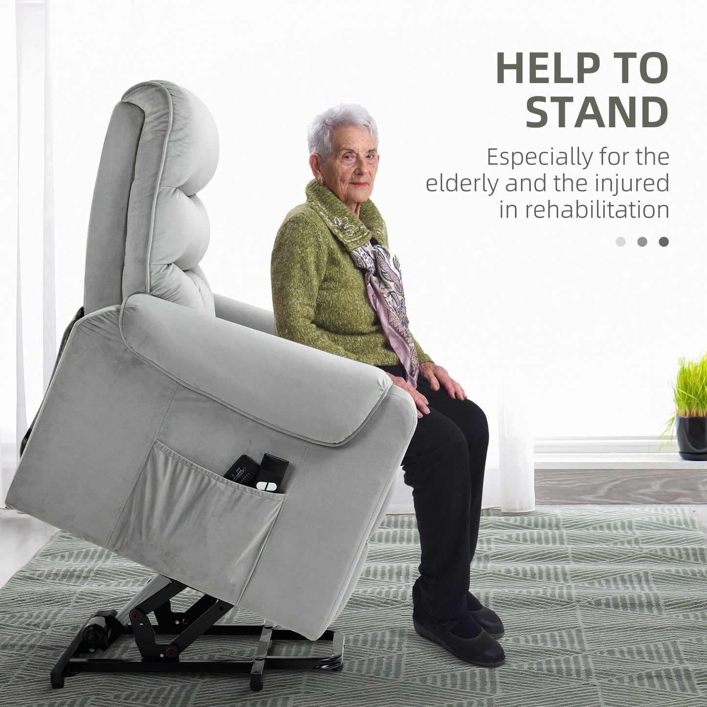 HOMCOM Recliner Electric Power Lift Chair for Elderly with 8 Vibration Massage Points, Upholstered Reclining Chair with Remote Controls, Side Pockets, Grey